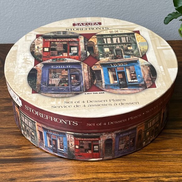 Sakura Storefronts Set of 4 Dessert Plates Chiu Tak Hak Stonrware 2004 in Box - Picture 10 of 15